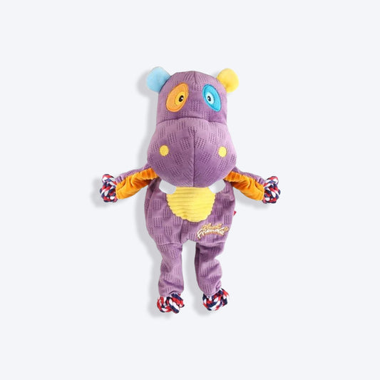 GiGwi Hippo Friendz Rope With Squeaker Plush Dog Toy - Purple - M - Heads Up For Tails