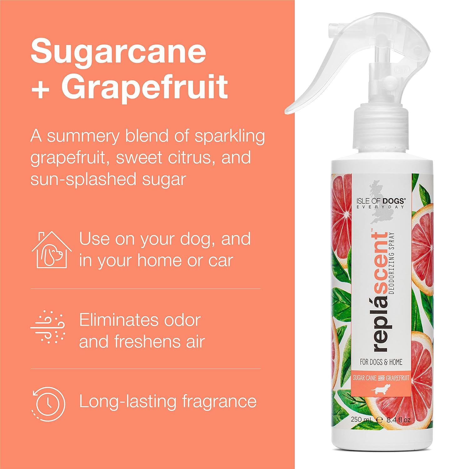 Isle of Dogs Replascent Deodorizing Spray For Dogs & Home - Sugarcane + Grapefruit - 237 ml - Heads Up For Tails