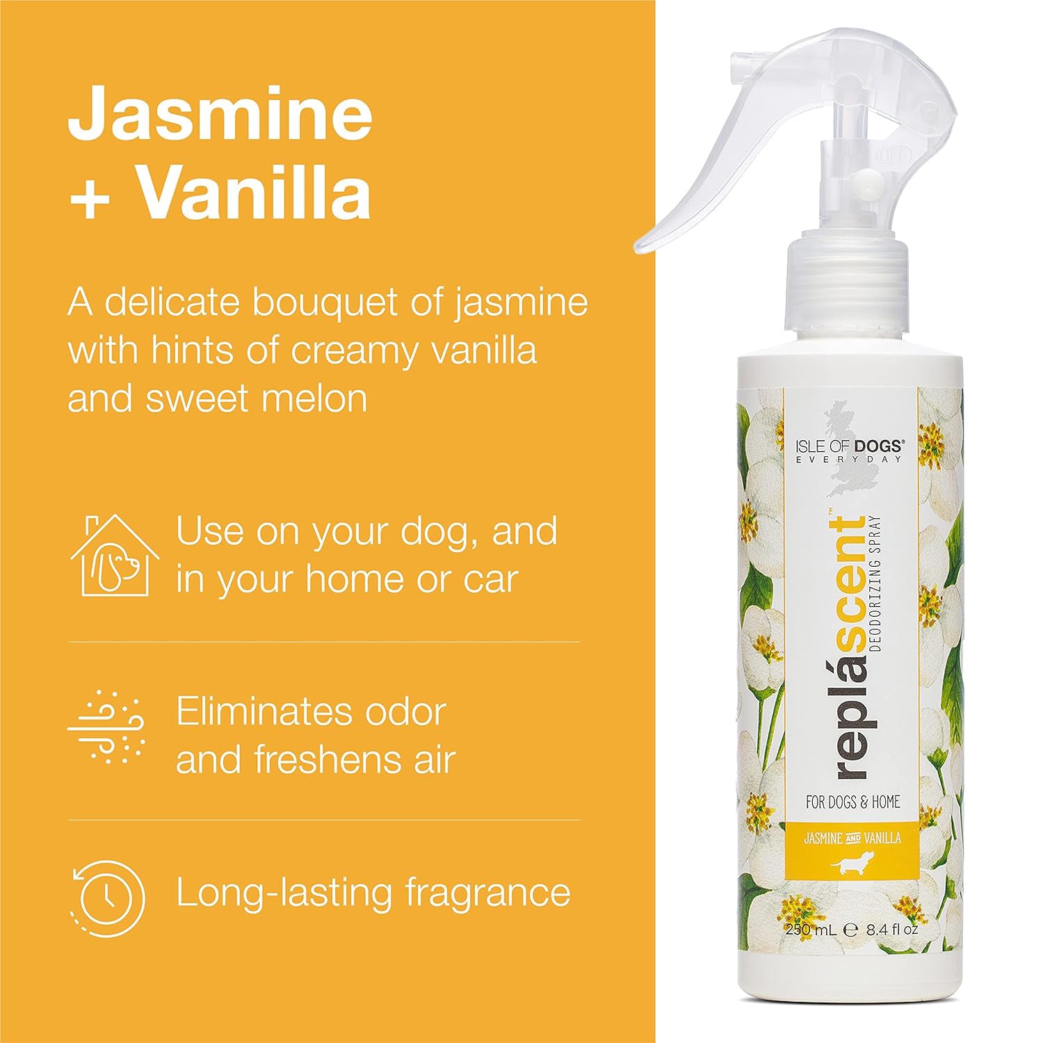 Isle of Dogs Replascent Deodorizing Spray For Dogs & Home - Jasmine + Vanilla - 250 ml - Heads Up For Tails