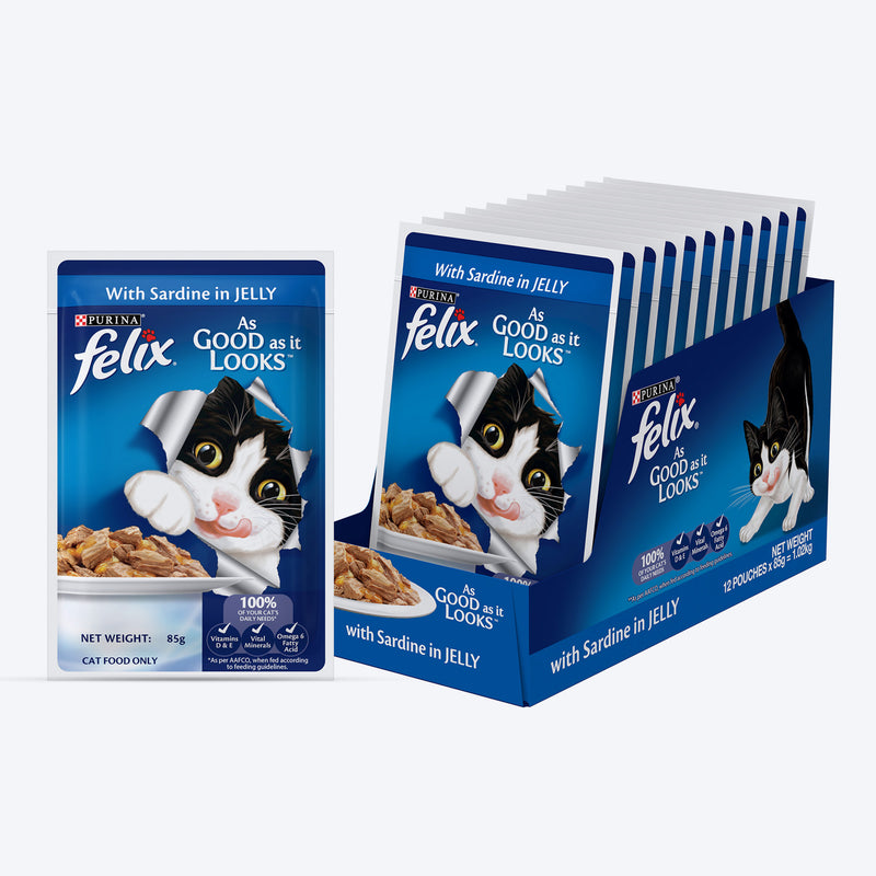Purina Felix With Sardine In Jelly Adult Cat Wet Food - 85 g - Heads Up For Tails