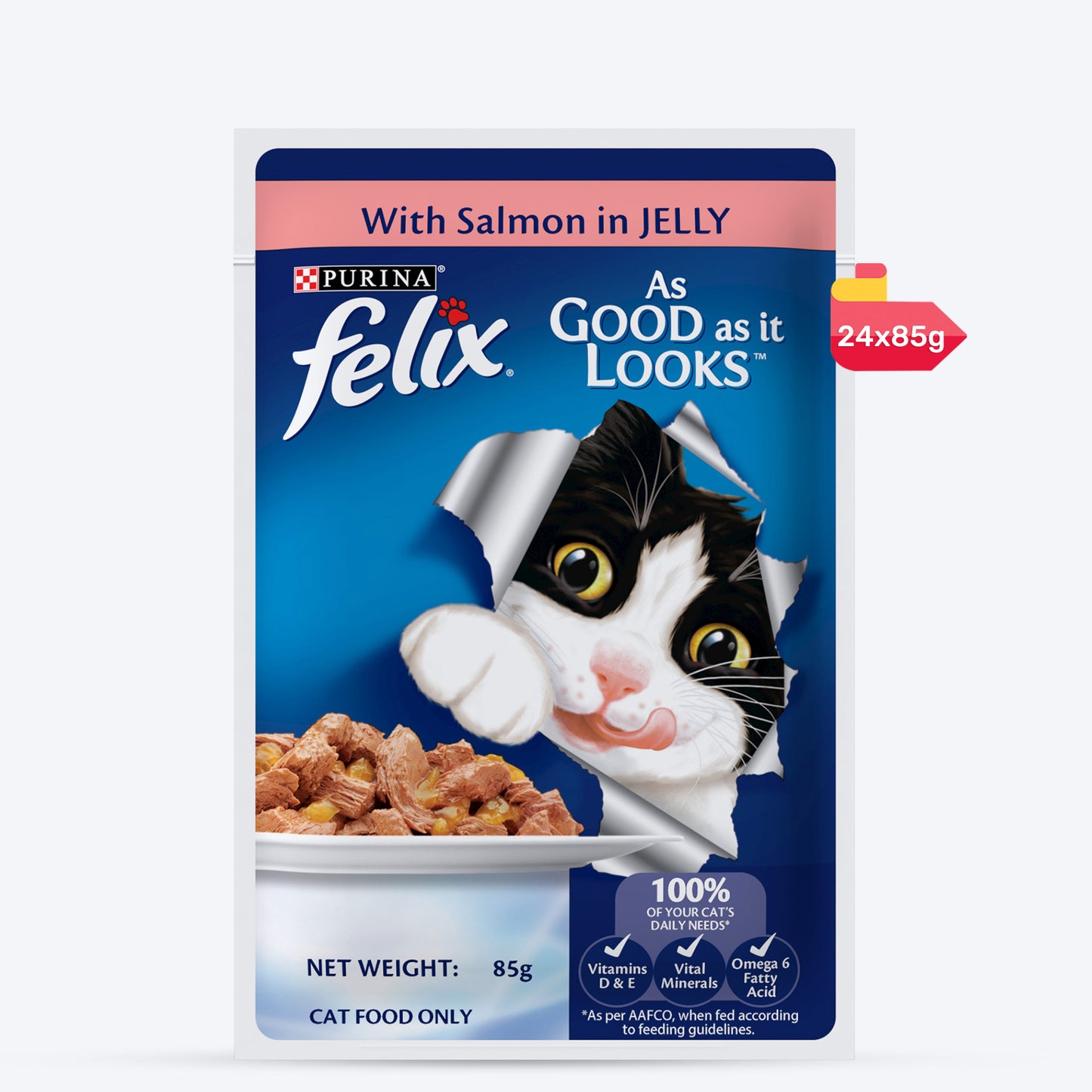 Purina Felix With Salmon In Jelly Adult Cat Wet Food - 85 g