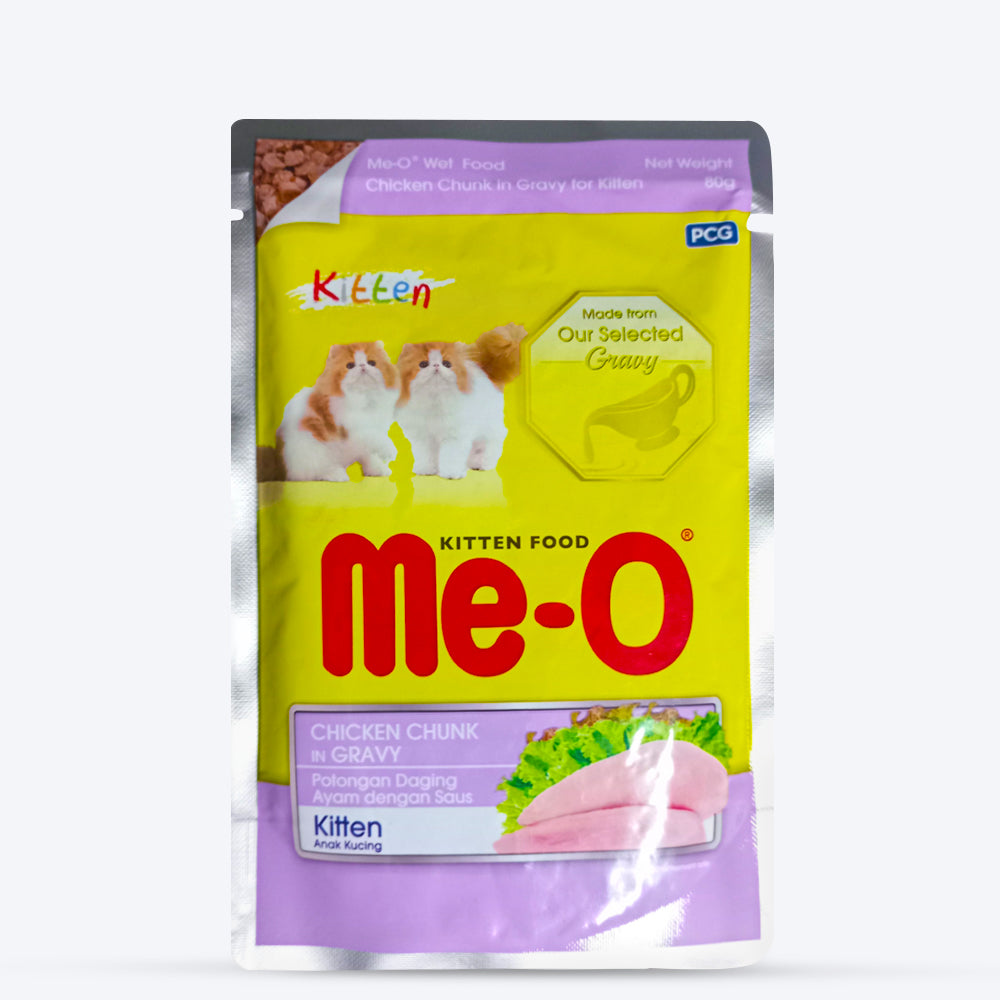 Me-O Chicken Chunk In Gravy Wet Food For Kitten - 80 gm Pack - Heads Up For Tails