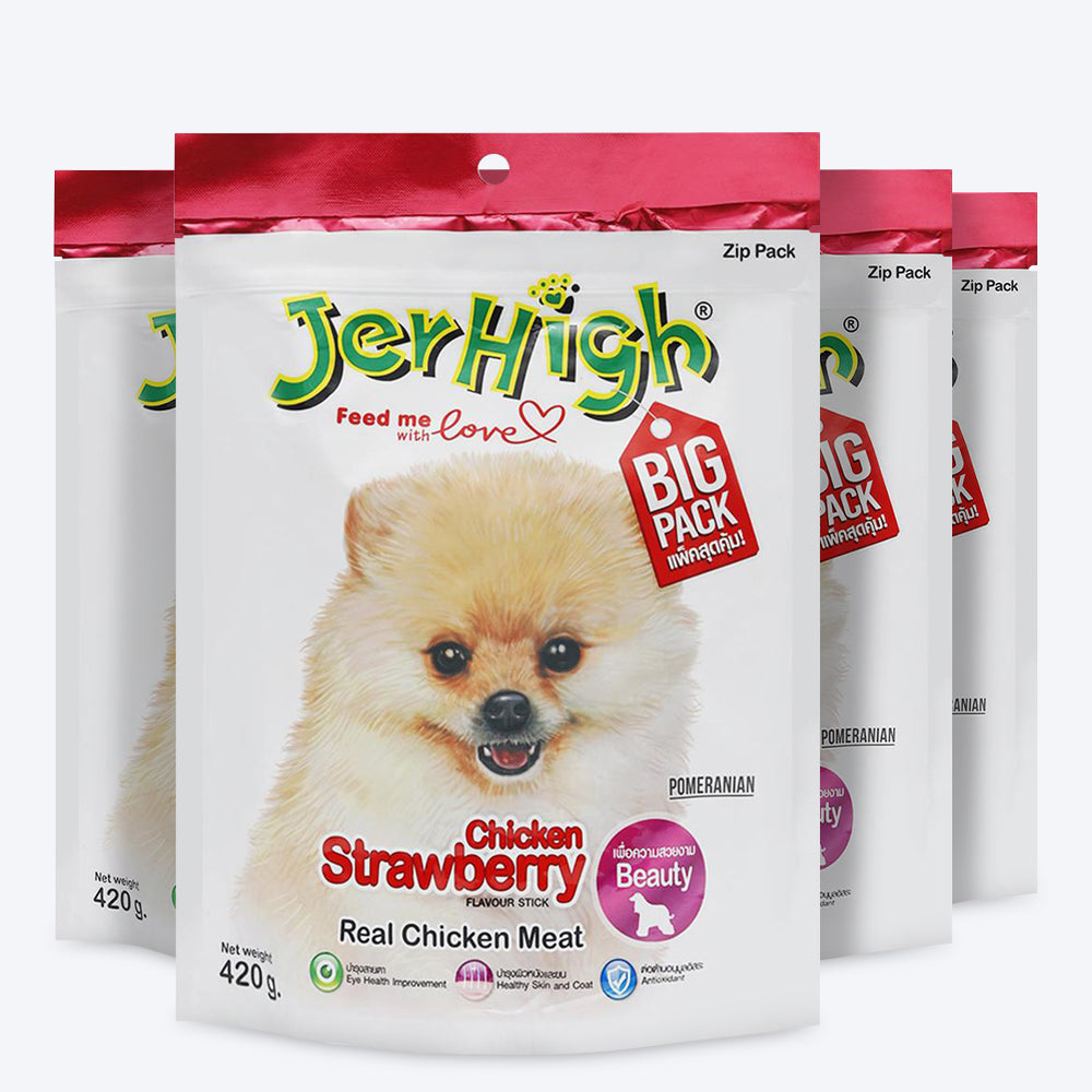 JerHigh Strawberry Stick Dog Treats with Real Chicken Meat - Heads Up For Tails