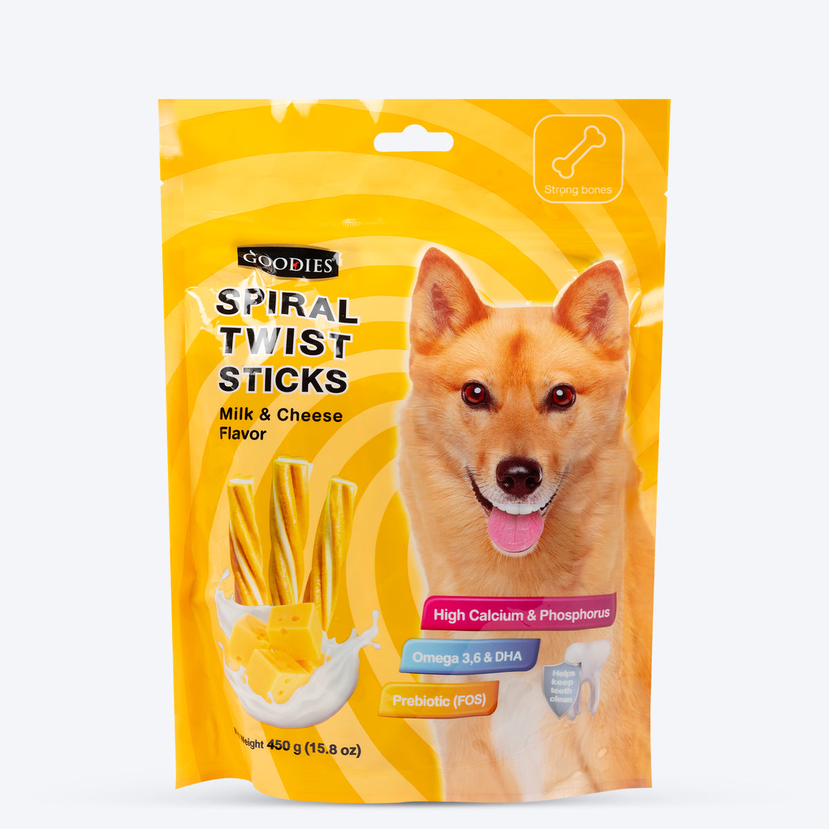 Goodies Spiral Twist Sticks Milk & Cheese Flavour For Dogs - 450 g