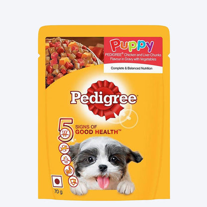 Pedigree Chicken & Liver Chunks in Gravy with Vegetables Wet Puppy Food - 70Gm Packs