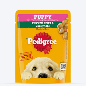 Pedigree Chicken & Liver Chunks in Gravy with Vegetables Wet Puppy Food - 70Gm Packs - Heads Up For Tails