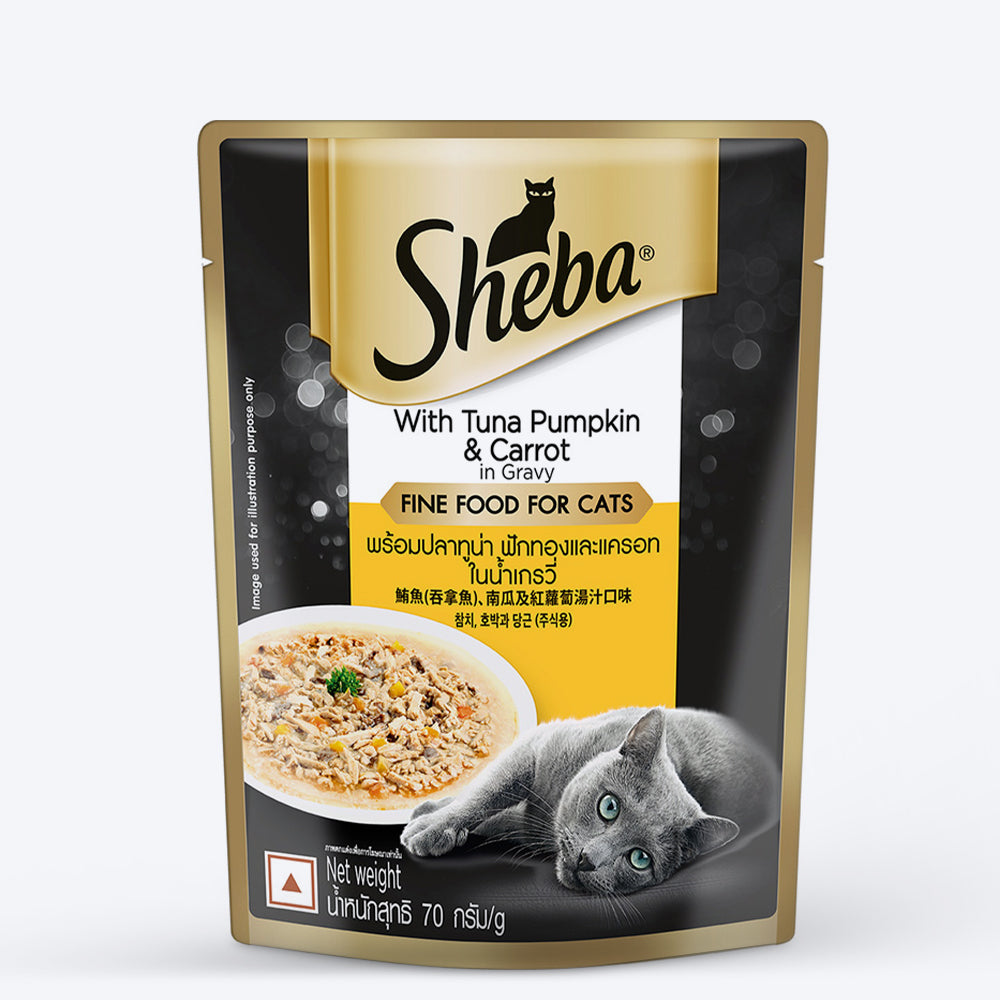 Sheba Rich Premium Tuna Pumpkin & Carrot In Gravy Adult Wet Cat Food - (24X70g)1.68 kg - Heads Up For Tails