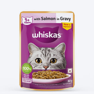 Whiskas Salmon in Gravy (1+ Years) Wet Food For Adult Cat - 80 gm Pack - Heads Up For Tails