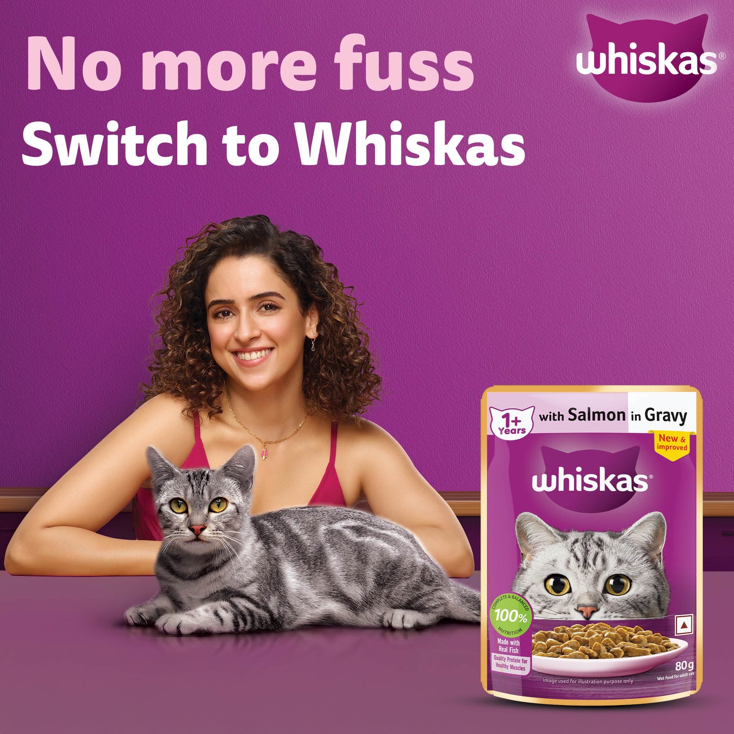 Whiskas Salmon in Gravy (1+ Years) Wet Food For Adult Cat - 80 gm Pack
