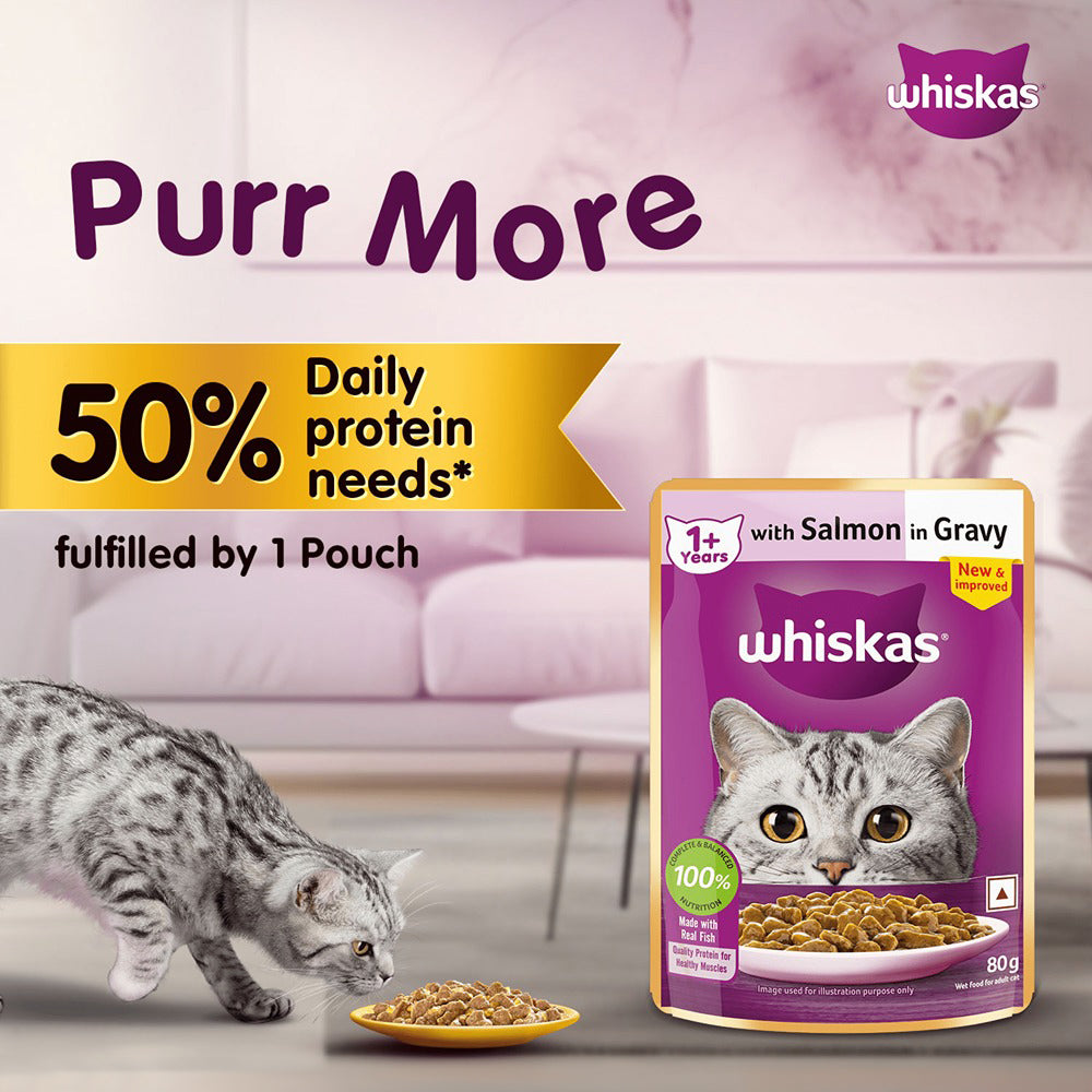 Whiskas Salmon in Gravy (1+ Years) Wet Food For Adult Cat - 80 gm Packs_08