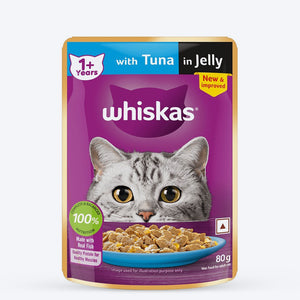 Whiskas Tuna in Jelly  (1+ Years) Wet Food For Adult Cat - 80 gm Pack - Heads Up For Tails