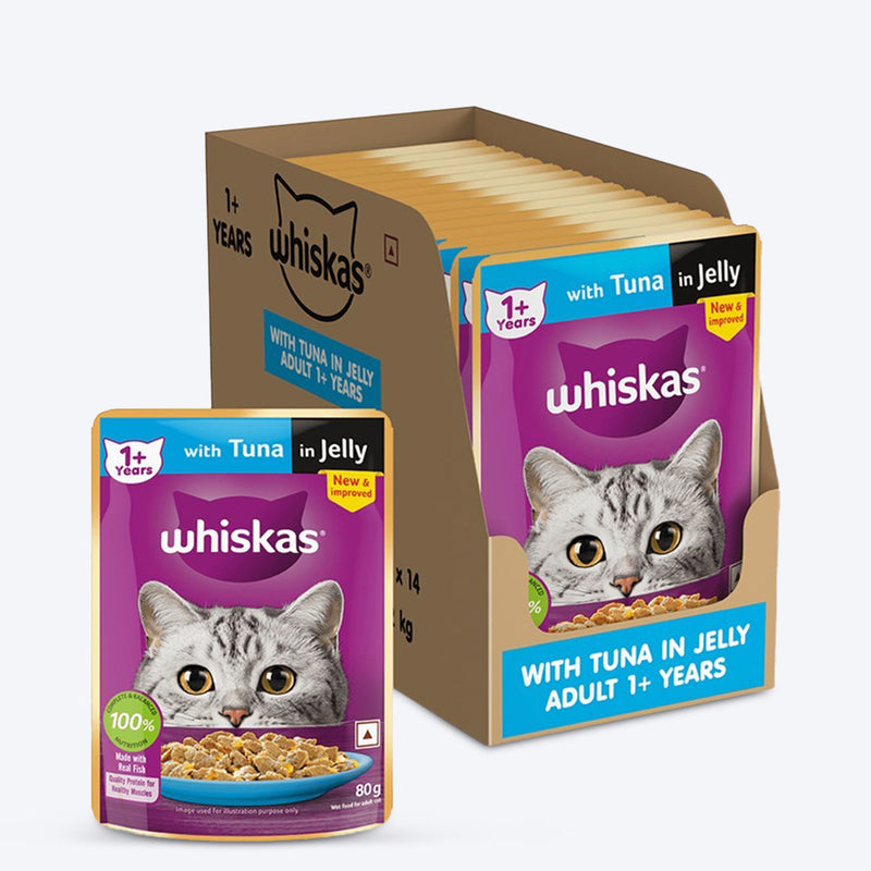 Whiskas Tuna in Jelly  (1+ Years) Wet Food For Adult Cat - 80 gm Pack - Heads Up For Tails