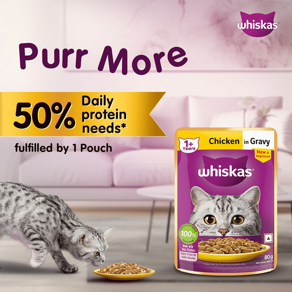 Whiskas Chicken in Gravy (1+ Years) Wet Food For Adult Cat - 80 gm Packs_06