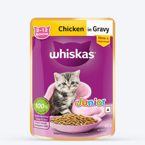 Whiskas Chicken in Gravy (2-12 Months) Wet Food For Junior Kitten - 80 gm Pack - Heads Up For Tails