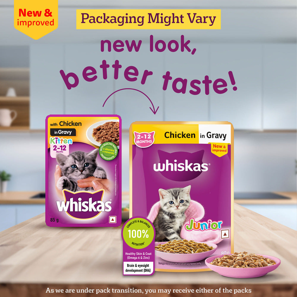 Whiskas Chicken in Gravy (2-12 Months) Wet Food For Junior Kitten - 80 gm Pack