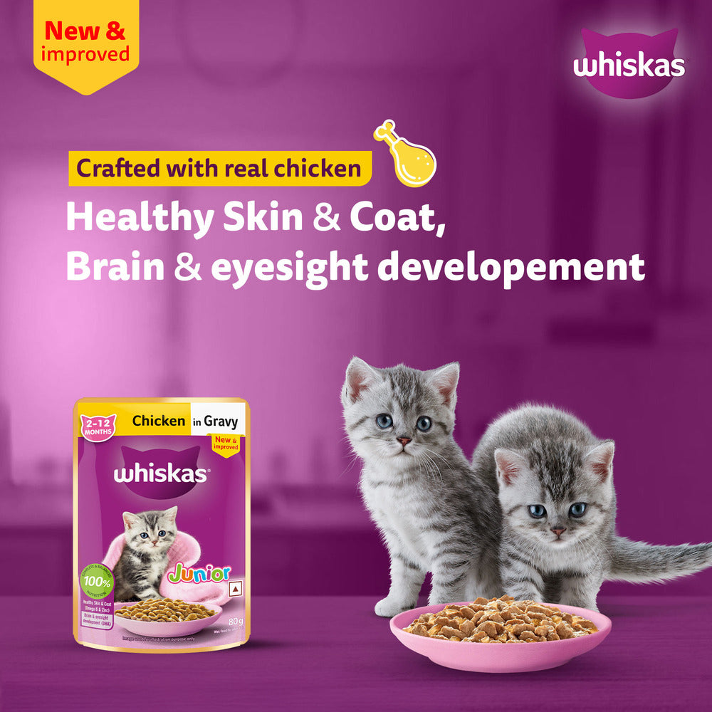 Whiskas Chicken in Gravy (2-12 Months) Wet Food For Junior Kitten - 80 gm Pack