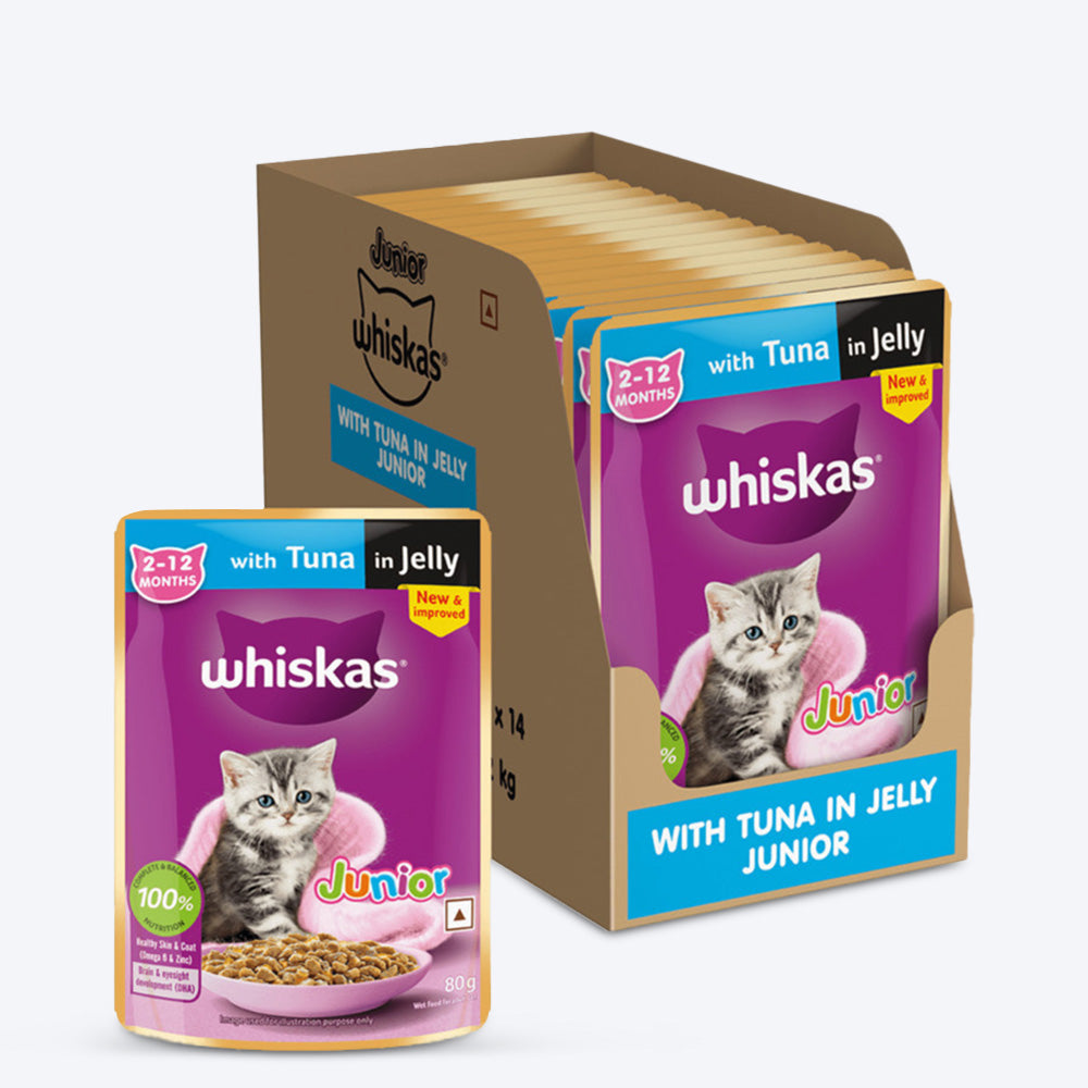 Whiskas Tuna in Jelly (2-12 Months) Wet Food For Kitten - 80 gm Pack - Heads Up For Tails