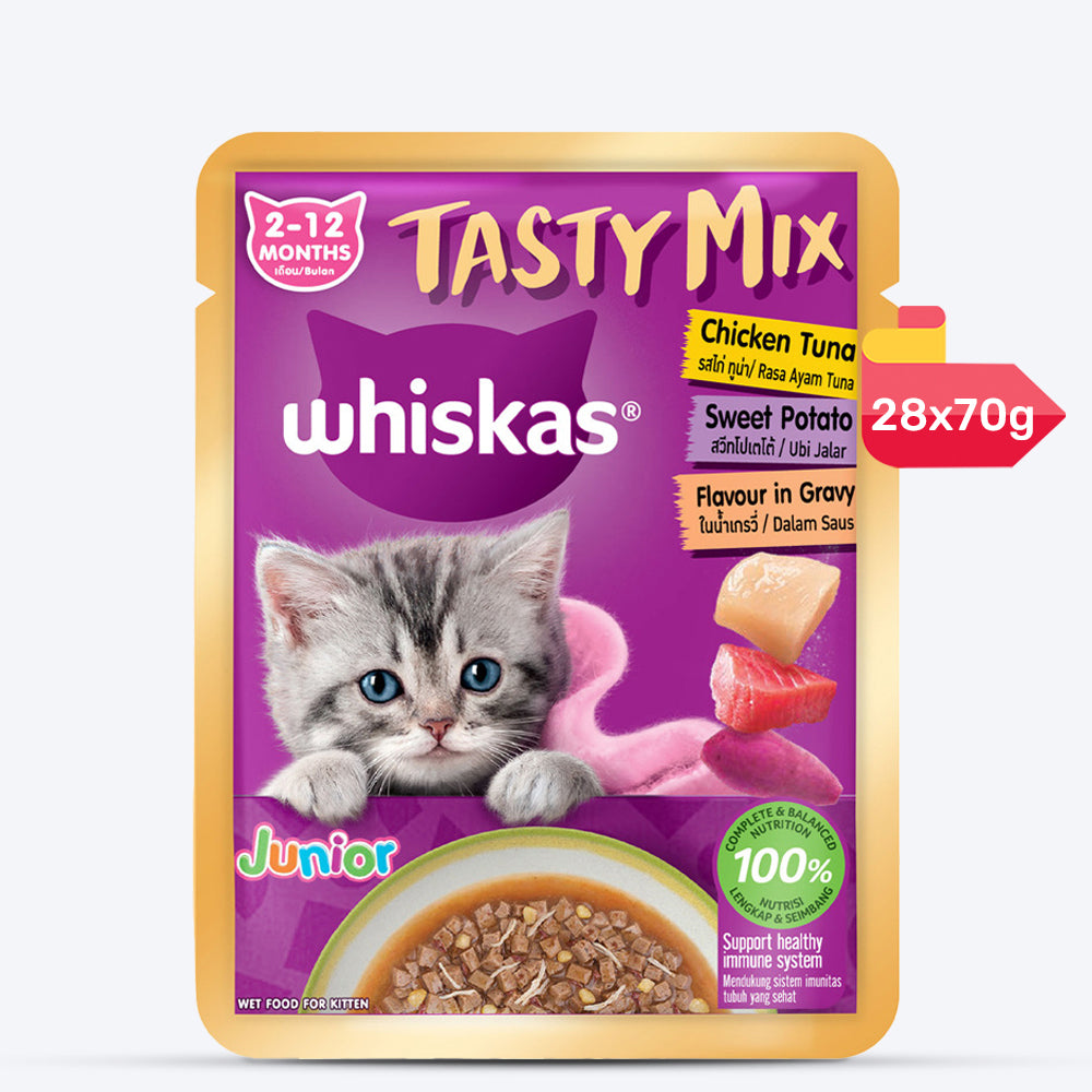 Whiskas Tasty Mix Chicken Tuna With Sweet Potato In Gravy Wet Food For Junior (2-12 Months) Kitten - 70 gm Pack