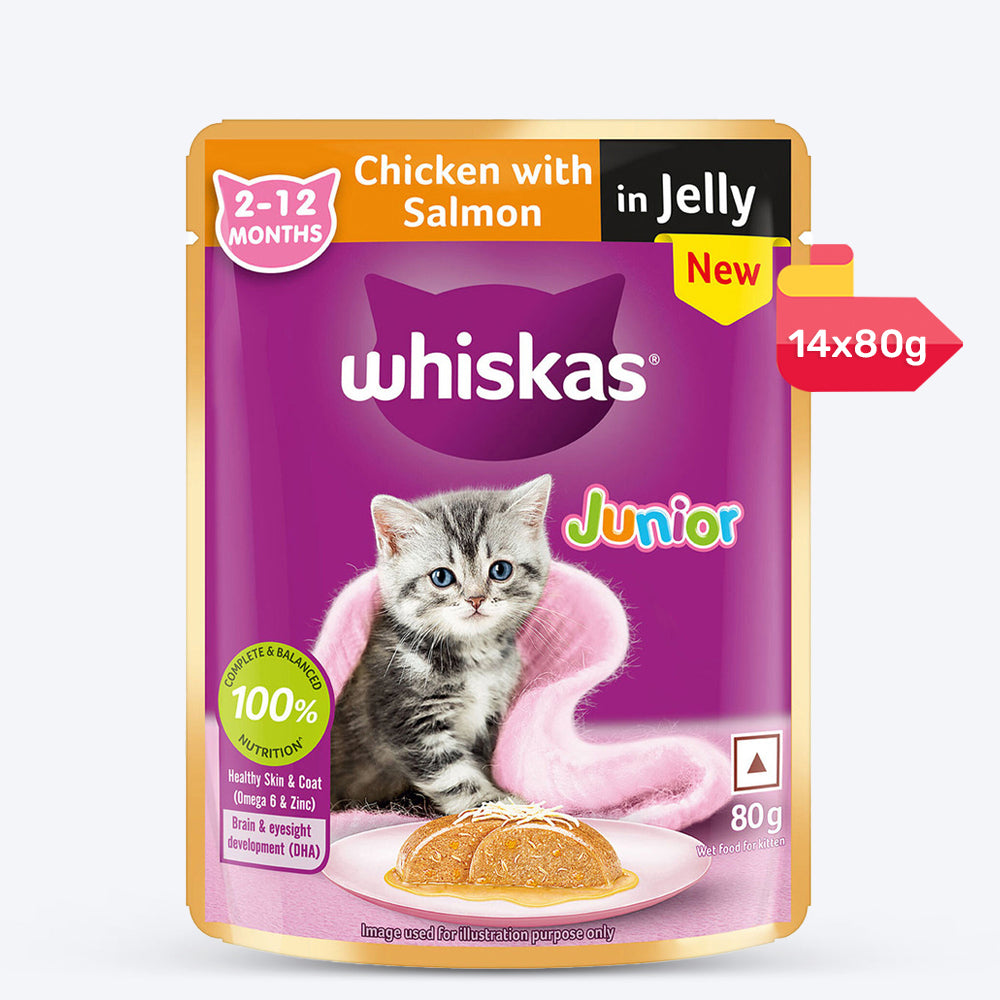 Whiskas Chicken With Salmon In Jelly Wet Food For Junior (2-12 Months) Kitten - 80 gm Pack