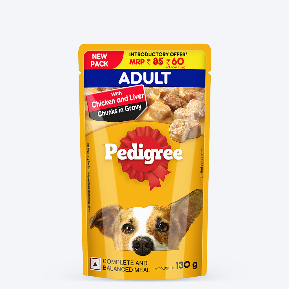 Pedigree Chicken & Liver Chunks In Gravy Adult Dog Wet Food - 130 g ...