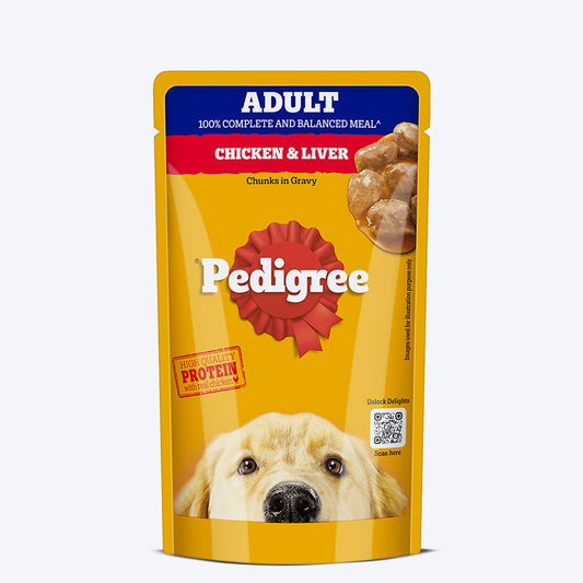Pedigree Chicken & Liver Chunks In Gravy Adult Dog Wet Food - 130 g - Heads Up For Tails
