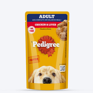 Pedigree Chicken & Liver Chunks In Gravy Adult Dog Wet Food - 130 g - Heads Up For Tails