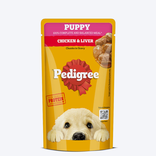 Pedigree Chicken & Liver Chunks In Gravy Puppy Wet Food - 130 g - Heads Up For Tails