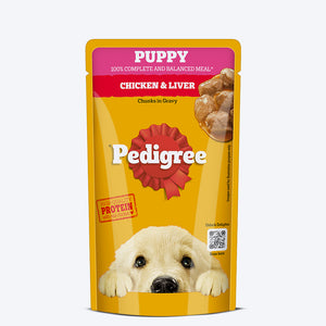 Pedigree Chicken & Liver Chunks In Gravy Puppy Wet Food - 130 g - Heads Up For Tails
