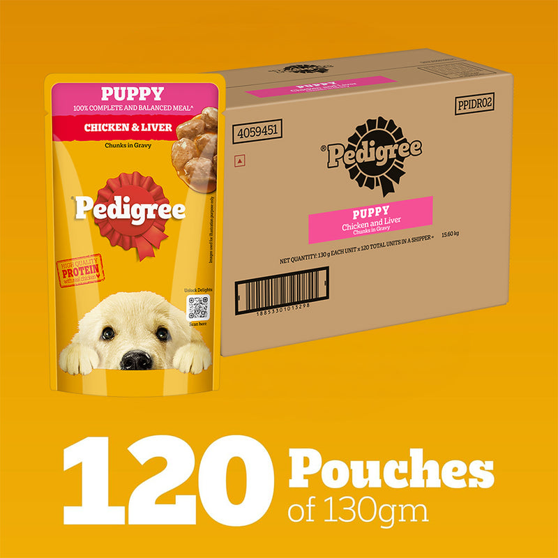 Pedigree Chicken & Liver Chunks In Gravy Puppy Wet Food - 130 g - Heads Up For Tails