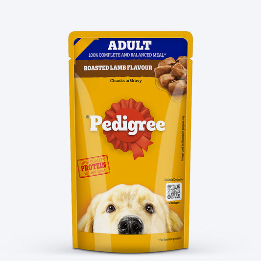 Pedigree Roasted Lamb Flavour Chunks In Gravy Adult Dog Wet Food - 130 g - Heads Up For Tails