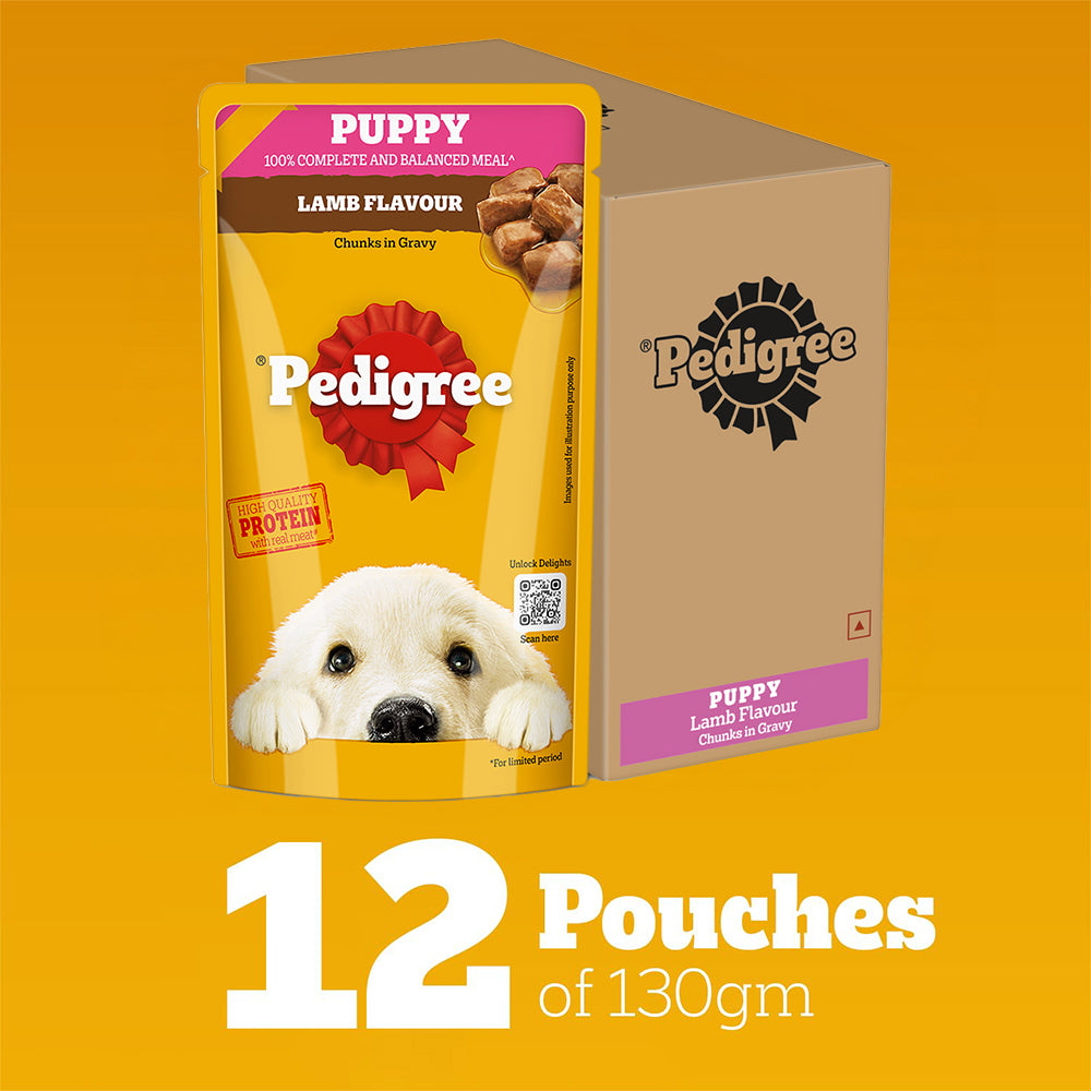 Pedigree Lamb Flavour Chunks In Gravy Puppy Wet Dog Food - 130 g - Heads Up For Tails
