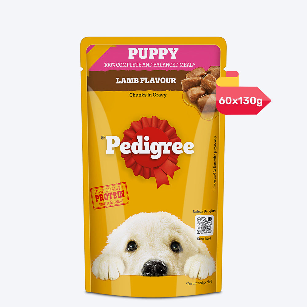 Pedigree Lamb Flavour Chunks In Gravy Puppy Wet Dog Food - 130 g - Heads Up For Tails