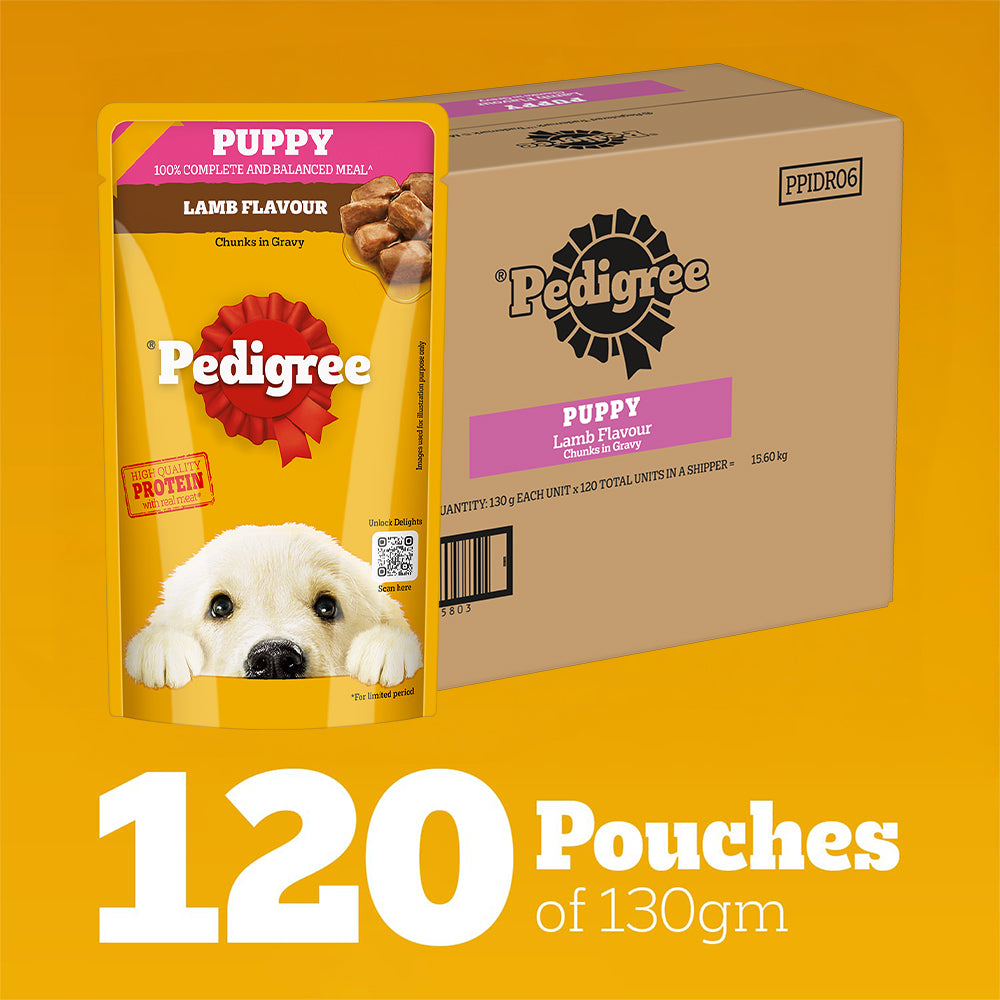 Pedigree Lamb Flavour Chunks In Gravy Puppy Wet Dog Food - 130 g - Heads Up For Tails