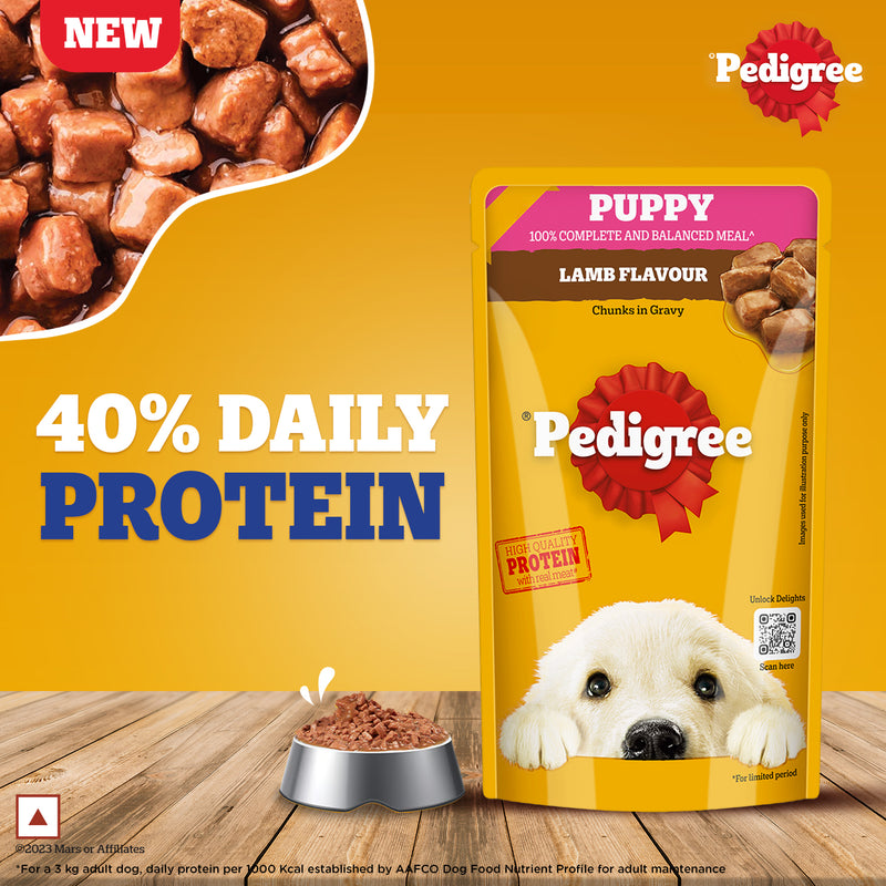 Pedigree Lamb Flavour Chunks In Gravy Puppy Wet Dog Food - 130 g - Heads Up For Tails