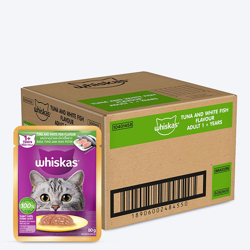 Whiskas Tuna And White Fish Wet Food For Adult Cat - 80 gm - Heads Up For Tails