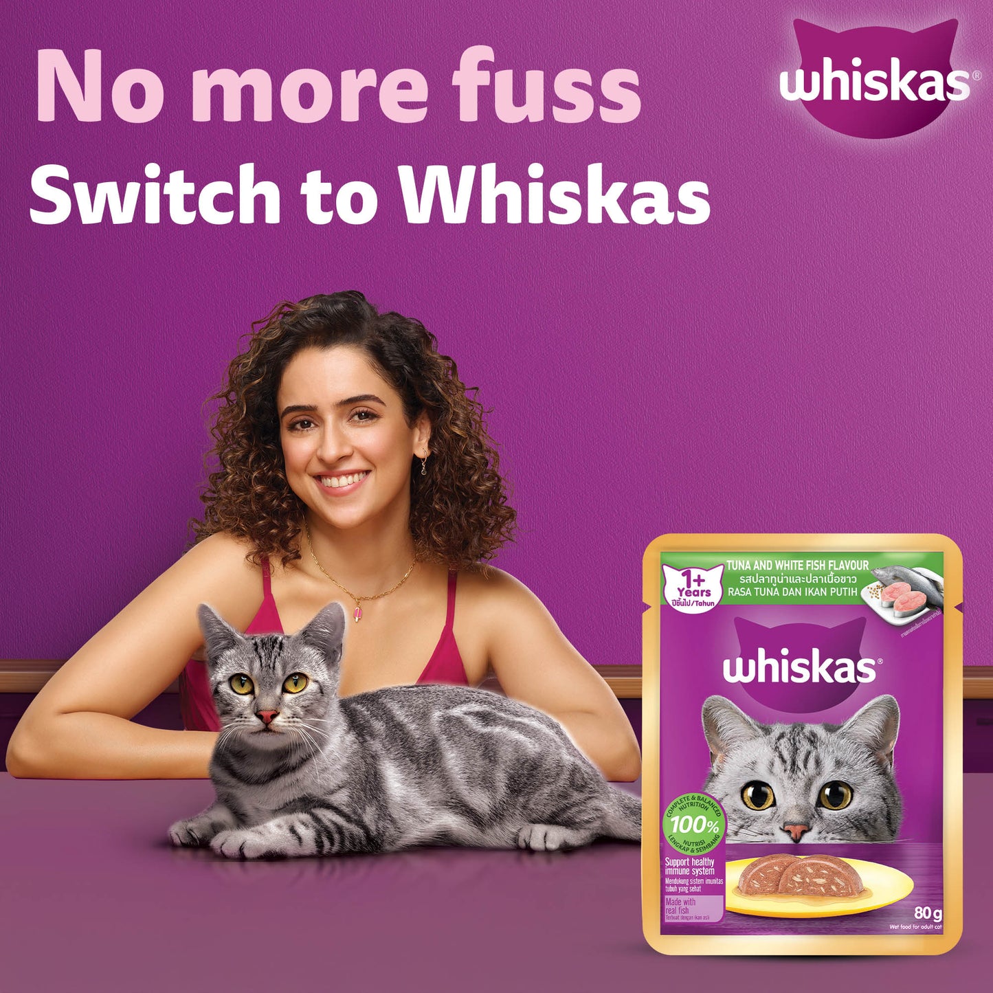 Whiskas Tuna And White Fish Wet Food For Adult Cat - 80 gm