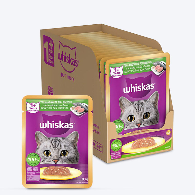 Whiskas Tuna And White Fish Wet Food For Adult Cat - 80 gm - Heads Up For Tails