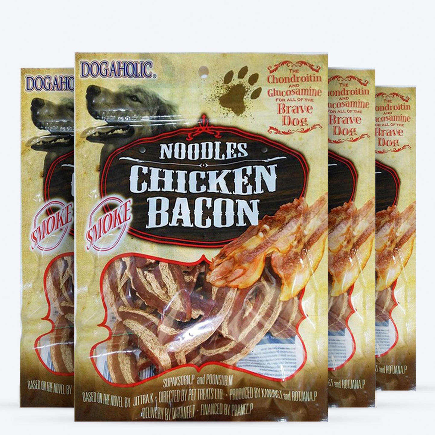 Dogaholic Noodles Chicken Bacon Strips Smoke Flavor Dog Treat - 130 g - Heads Up For Tails