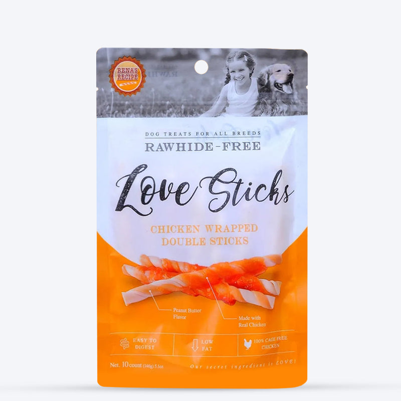 Rena's Recipe Chicken Wrapped Double Sticks For Dog - 146 g (10 Pcs) - Heads Up For Tails