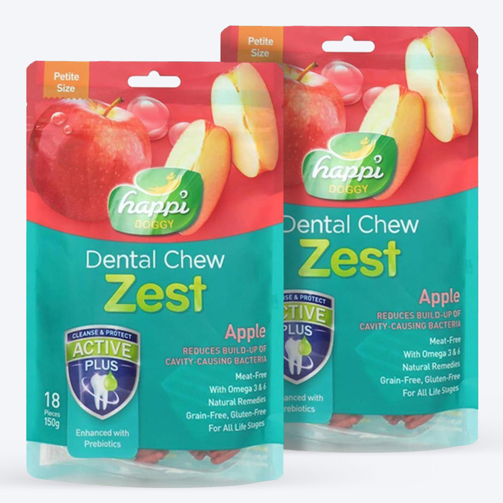 Happi Doggy Vegetarian Dental Chew - Zest - Apple - Petite - 2.5 inch - 150 g - 18 Pieces