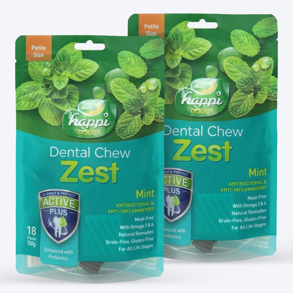 Happi Doggy Vegetarian Dental Chew - Zest - Mint - Petite - 2.5 inch - 150 g - 18 Pieces
