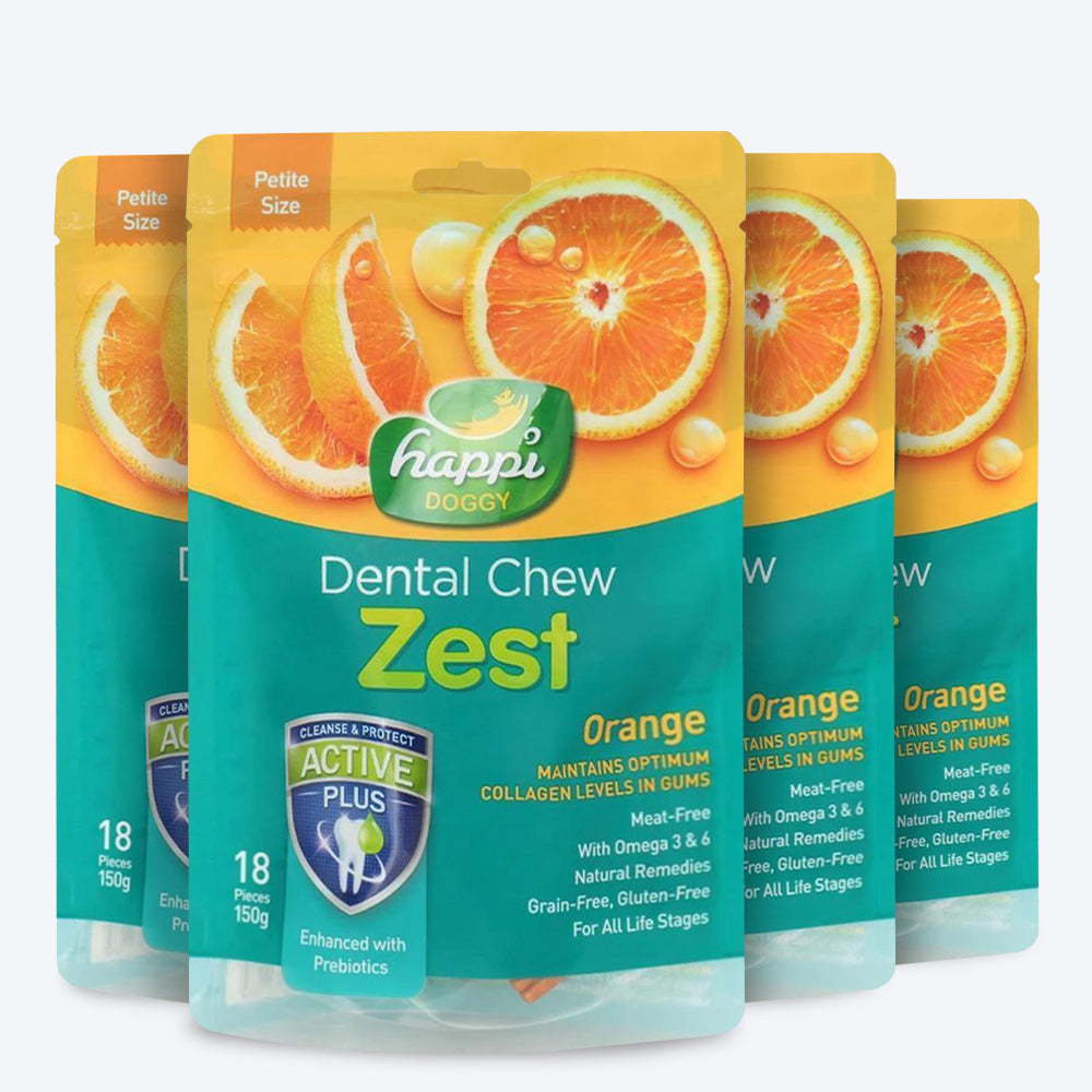 Happi Doggy Vegetarian Dental Chew - Zest - Orange - Petite - 2.5 inch - 150 g - 18 Pieces - Heads Up For Tails