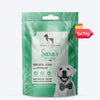 Sara's Doggie Treats Chicken Jerky with Spinach, 70 g, featuring a green packaging and images of spinach and jerky pieces.