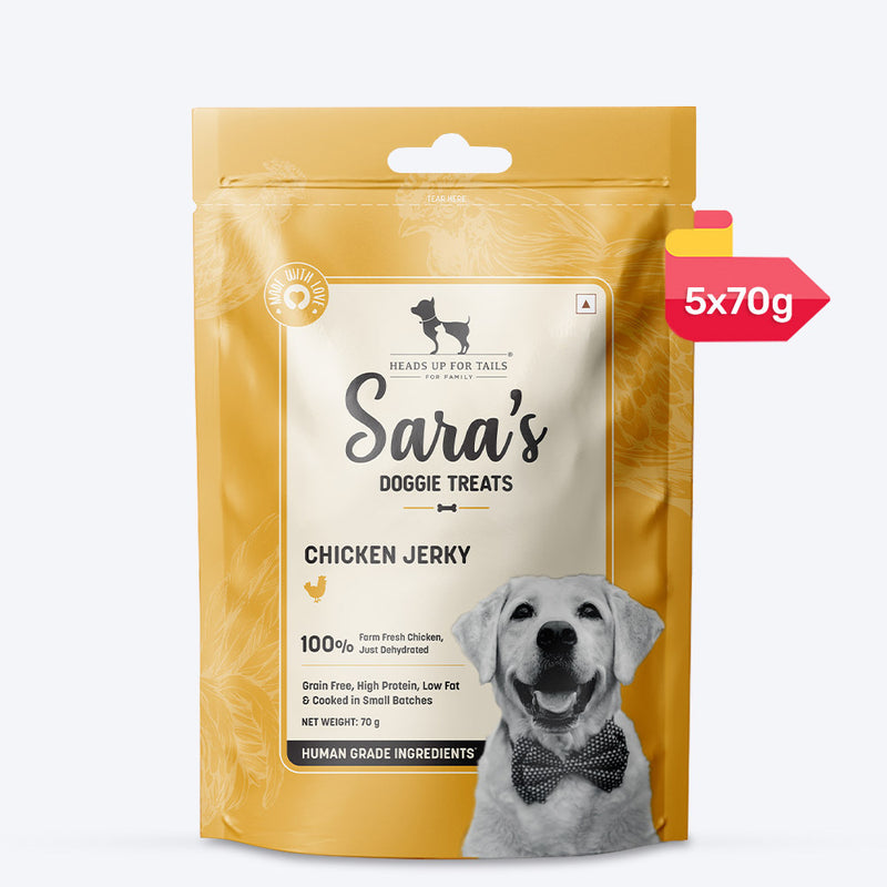 Sara's Doggie Treats Chicken Jerky, 70 g, made from 100% fresh chicken, grain-free, high protein, low fat.