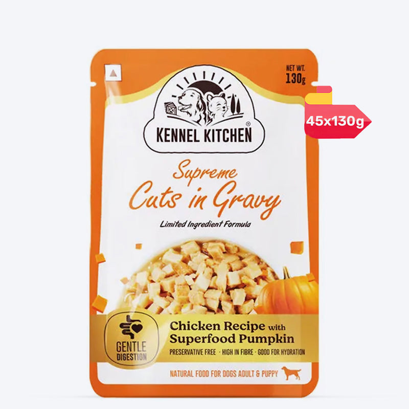Kennel Kitchen Chicken with Pumpkin Supreme Cuts In Gravy Wet Dog Food - 130 g Packs - Heads Up For Tails