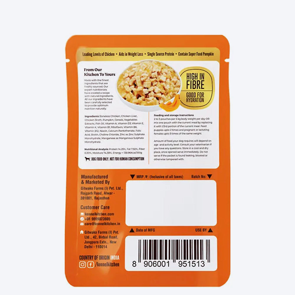 Kennel Kitchen Chicken with Pumpkin Supreme Cuts In Gravy Wet Dog Food - 130 g Packs - Heads Up For Tails