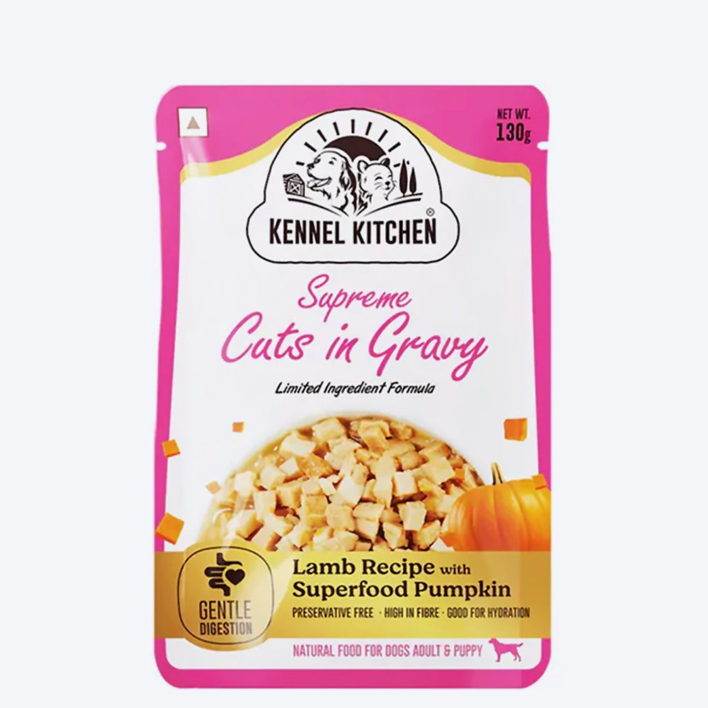 Kennel Kitchen Lamb with Pumpkin Supreme Cuts In Gravy Wet Dog Food - 130 g Packs - Heads Up For Tails