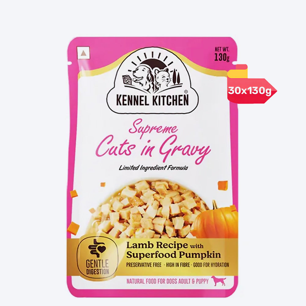 Kennel Kitchen Lamb with Pumpkin Supreme Cuts In Gravy Wet Dog Food - 130 g Packs - Heads Up For Tails