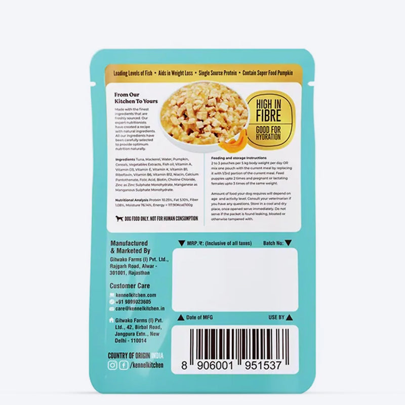 Kennel Kitchen Fish with Pumpkin Supreme Cuts In Gravy Wet Dog Food - 130 g Packs - Heads Up For Tails