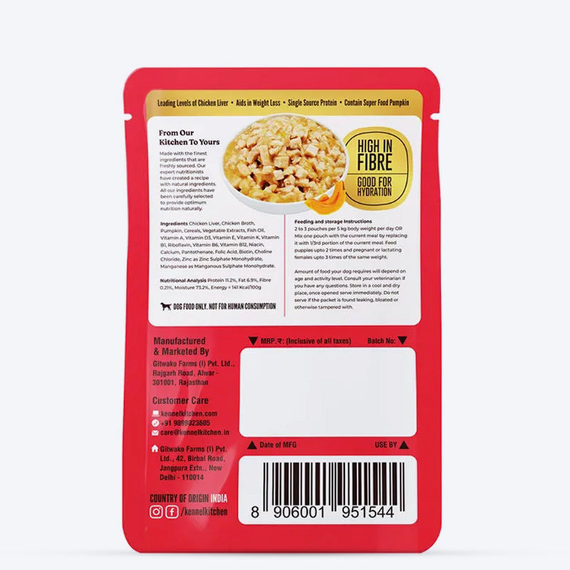 Kennel Kitchen Chicken Liver with Pumpkin Supreme Cuts In Gravy Wet Dog Food - 130 g Packs - Heads Up For Tails